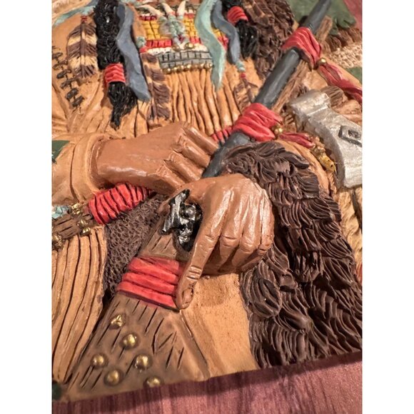 🖼️ Native American 3D Ceramic Wall Art – Warrior with Headdress & Tomahawk - Picture 12 of 13